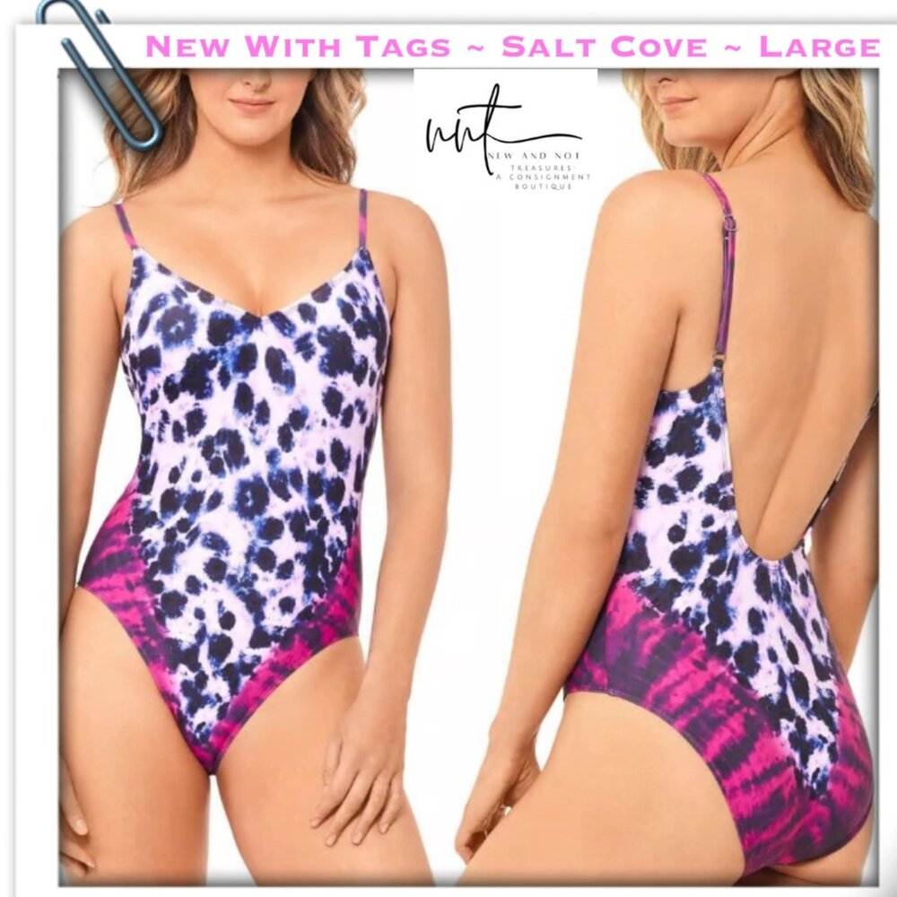 Salt + Cove Size L Tie Dyed Fuchsia One Piece Swimsuit